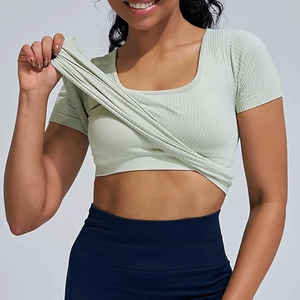 เสื้อยืดผู้หญิงแห้งเร็วสำหรับฤดูร้อน เสื้อยืดลำลองแฟชั่นสตรีทแวร์ คอเหลี่ยม ระบายอากาศได้ดี เสื้อยืดแบบสั่งทำ - Product Image 6