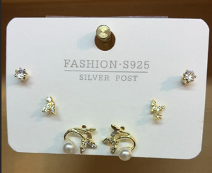 Orecchini a farfalla placcati in argento con zirconi e perle finte per gioielli da donna alla moda - Product Image 3