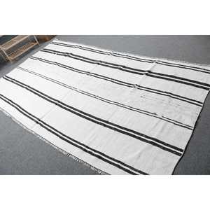 Tapis turc vintage, grand tapis de 9x5,2 pieds, tapis Kilim blanc bordé - Product Image 2