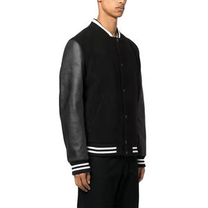 Veste universitaire unisexe personnalisée, hiver, tricot en laine, chenille brodée, manches en cuir véritable, col rond, patchwork, strass - Product Image 4