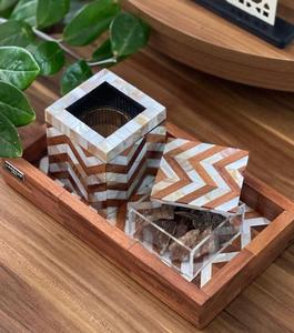 Bandeja artesanal de madera con perla madre para decoración del hogar, quemador de Bakhoor artesanal, caja de almacenamiento árabe, incienso Eid de Ramadán, regalo - Product Image 5