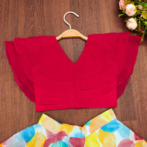 Shoryam mode enfants en mousseline de soie imprimé fleuri tenue de fête Lehenga Choli à volants couches Blouse ensemble filles vêtements traditionnels - Product Image 2