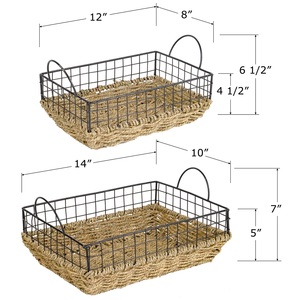 Panier en jonc de mer fait main avec accents en métal noir idéal pour le rangement du comptoir de la salle de bain Organisateur élégant et durable - Product Image 5