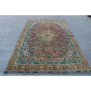 Vintage 5.9x9.5 ft Rug, Large Turkish Rug, <b>Brown</b> Solid <b>Wool</b> Rug - Product Image 1