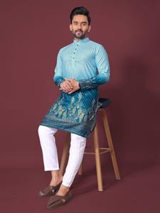 RAYMOND Formal Party Wear <b>Kurta</b> with <b>Silk</b> Full Sleeves Dual Side Pockets & Cotton Accents for Indian & Pakistani Culture - Product Image 2