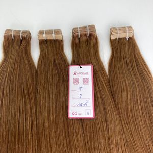 La mejor calidad 100% cutícula alineada vietnamita extensión de cabello humano crudo estilo onda Color #8 cinta Invisible doble dibujado crudo - Product Image 5