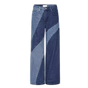 Dernier modèle de pantalon élégant en denim bleu foncé à blocs de couleurs pour femmes Meilleure qualité Jeans usagés personnalisés Denim durable - Product Image 5