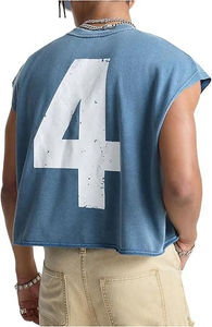 Débardeurs pour hommes en coton 100% imprimé argyle, manches courtes, col rond, ample, décontracté, tricoté, 220g - Product Image 5