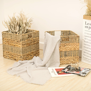 Hand Woven Water Hyacinth Storage <b>Shelf</b> Organizer <b>Baskets</b> with Handles Wicker Seagrass <b>Basket</b> Pantry Living Room Office Bathroom - Product Image 5