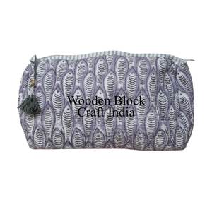 New Stylish 3 Piece white fish print Quilted Fabric <b>Toiletry</b> 3 Pouch Set Durable <b>Travel</b> Organizer Cosmetic <b>Bags</b> Cases - Product Image 5