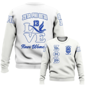 Zeta Phi เสื้อสเวตเตอร์คอกลม1920สีฟ้าสำหรับผู้หญิงเสื้อปักลายตัวอักษรกรีก - Product Image 6