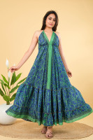 Robe longue maxi élégante en soie Lavinas faite à la main, lavable, respirante, formelle, pour femme, imprimée à la main motif floral, dos nu, col en V