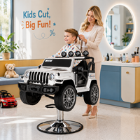 Chaise de barbier hydraulique pour enfants, design Jeep, chaise de salon de coiffure pour enfants avec base ronde pour une utilisation professionnelle en salon de coiffure