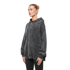 Sudadera con capucha y cremallera lavada con ácido de gran tamaño con diseño OEM personalizado para hombres y mujeres sudaderas con cremallera Unisex lavadas Vintage personalizadas - Product Image 2