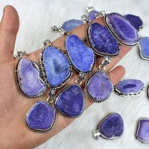 Púrpura Solar cuarzo rebanada colgante collar bisel ajuste incrustaciones tecnología niñas venta al por mayor joyería suministro regalo para mujeres - Product Image 4