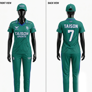 Uniforme de cricket pour hommes, 140g, polyester interlock, manches courtes, marron, bleu ciel, panneau latéral, sublimation, logo personnalisé, kit d'équipe, OEM, ODM - Product Image 6