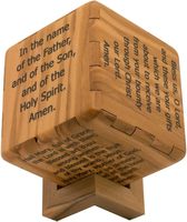Support de Prière en Bois d'Olivier Peint, Cube à Six Faces Gravé avec des Prières Chrétiennes (Notre Père, Ave Maria) – Décoration d'Intérieur Adiba