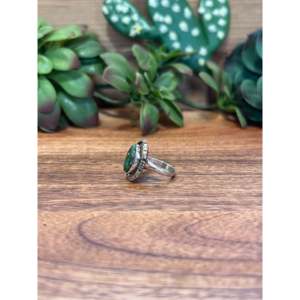 Bague en argent sterling plaqué or rose avec turquoise Navajo, sertie de diamants ovales taille 7.25, élégante en acier inoxydable, cadeau idéal - Product Image 4