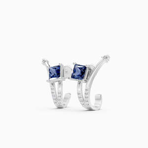 JEWELLERY PLANET Boucles d'oreilles créoles de luxe en or 10K, zircon taille coussin serti clos, design couronne bohème, unisexe, mariage - Product Image 6