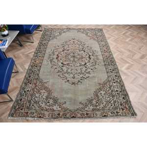 Vintage Large Rug, 6.2x9.5 ft Turkish Rug, <b>Brown</b> <b>Wool</b> Rug - Product Image 5