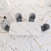 Table basse décorative moderne en pierre frittée italienne blanche et argentée avec structure en acier inoxydable, fabriquée en Italie