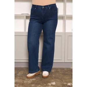 Pantalon à jambes larges à taille élastique, taille plus, Kim. Jeans en denim bleu - Product Image 3