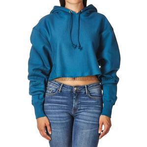 Sudadera de gimnasio de algodón para mujer de talla XS, Tops cortos con capucha bordada informal de otoño con estampado de letras de punto con logotipo personalizado - Product Image 1