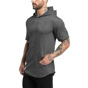 High Quality OEM Logo Polyester Quick Dry Fitness Hooded Short Sleeve <b>Tight</b> Custom Logo Gym Fitness Blank <b>T</b>-<b>shirt</b> for men - Product Image 1