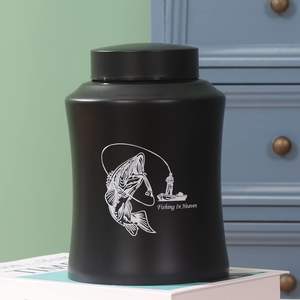 Jusqu'à 160 lb Urnes pour cendres Urnes décoratives de pêche noires pour hommes adultes pour funérailles grandes (pêche noire 160 pouces cubes) - Product Image 6
