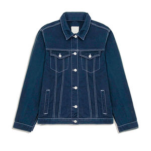 Veste en jean pour homme bleu foncé élégante 2026, col montant, couture blanche, hiver, séchage rapide, respirante, de haute qualité - Product Image 5