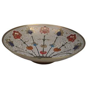 Bol à fruits en laiton avec gravure de fleurs peinture blanche multicolore à l'intérieur et or à l'extérieur ustensiles de cuisine finis bol de haute qualité - Product Image 1