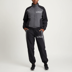 Conjunto Deportivo de 2 Piezas para Mujer, Personalizado, de Invierno, con Encaje, Forro Polar de Algodón, Impermeable, Cortavientos, con Cremallera, Bordado con Pedrería, para Gimnasio y Entrenamiento, OEM - Product Image 1