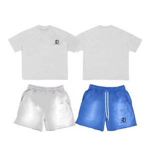 Ensemble deux pièces en coton d'été pour hommes, nouveau short décontracté respirant et costumes en tissu éponge de couleur unie, vente en gros - Product Image 1