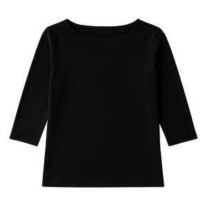 T-shirt pour femme en coton biologique de luxe 100% certifié GOTS, col bateau, manches 3/4, pré-rétréci, coupe classique, doux et premium - Product Image 1