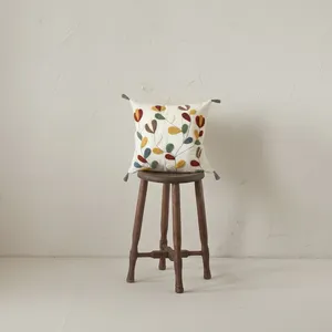 Colorful Leaf-Printed Square Home Decorative <b>Cushion</b> <b>Cover</b> Tasseled Unfilled - Product Image 1
