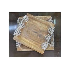 Plateau rectangulaire en bois d'acacia avec finition en bois brun naturel pour les fournisseurs d'accessoires d'ustensiles de cuisine pour la maison - Product Image 3