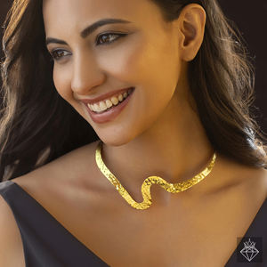 PRAO Anti-Tarnish Wavy Hasli Necklace Handmade Bulk <b>Fashion</b> <b>Jewellery</b> for Women Trendy Gold Plated Brass Link Chain - Product Image 1