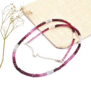Classic Trendy <b>Ruby</b> Shaded Gemstone Beads <b>Necklace</b> Gold Plated Brass Strand with Religious Car Pattern for Weddings Parties - Product Image 1