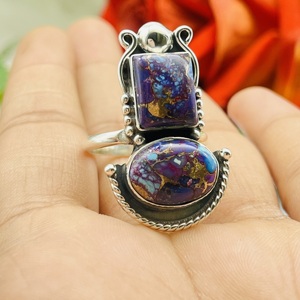 Anillo bohemio de Plata de Ley 925, ajuste de bisel turquesa púrpura Natural, anillo de diseñador hecho a mano, Idea de regalo - Product Image 5