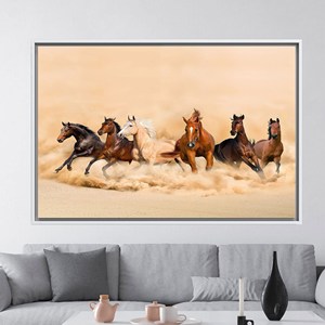 Impression sur toile de chevaux au galop élégants pour décoration murale de loft moderne, 1P : encadré blanc - Product Image 1