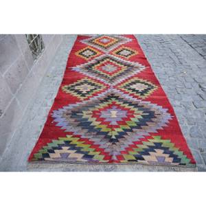 พรมแดงถักตุรกีวินเทจ4.8x11.2ft พื้นที่ขนาดใหญ่ผ้าขนสัตว์ยางเย็บปะติดปะต่อกันด้านหลังสำหรับวัยรุ่นขนาด10มม. 9x12พรมห้องโถงสี่เหลี่ยมผืนผ้า - Product Image 1