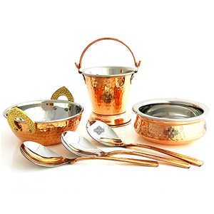 Juego de utensilios de cocina duraderos S/C D/W Hammered Handi No.2 Kadhai No.2 Bucket No.1 Cuchara para servir X3 6 piezas 100 unidades Olla de cocción lenta - Product Image 1