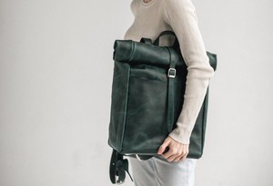 Unisex Roll Top <b>Backpack</b> Durable Fashionable School Travel Work Leather Notebook Computer LRTB-0002E - Product Image 6