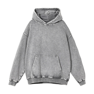Sweat-shirt et sweat à capuche pour homme de haute qualité 100% coton Lavage à l'acide Vintage French Terry Style streetwear Teint uni pour l'hiver - Product Image 4