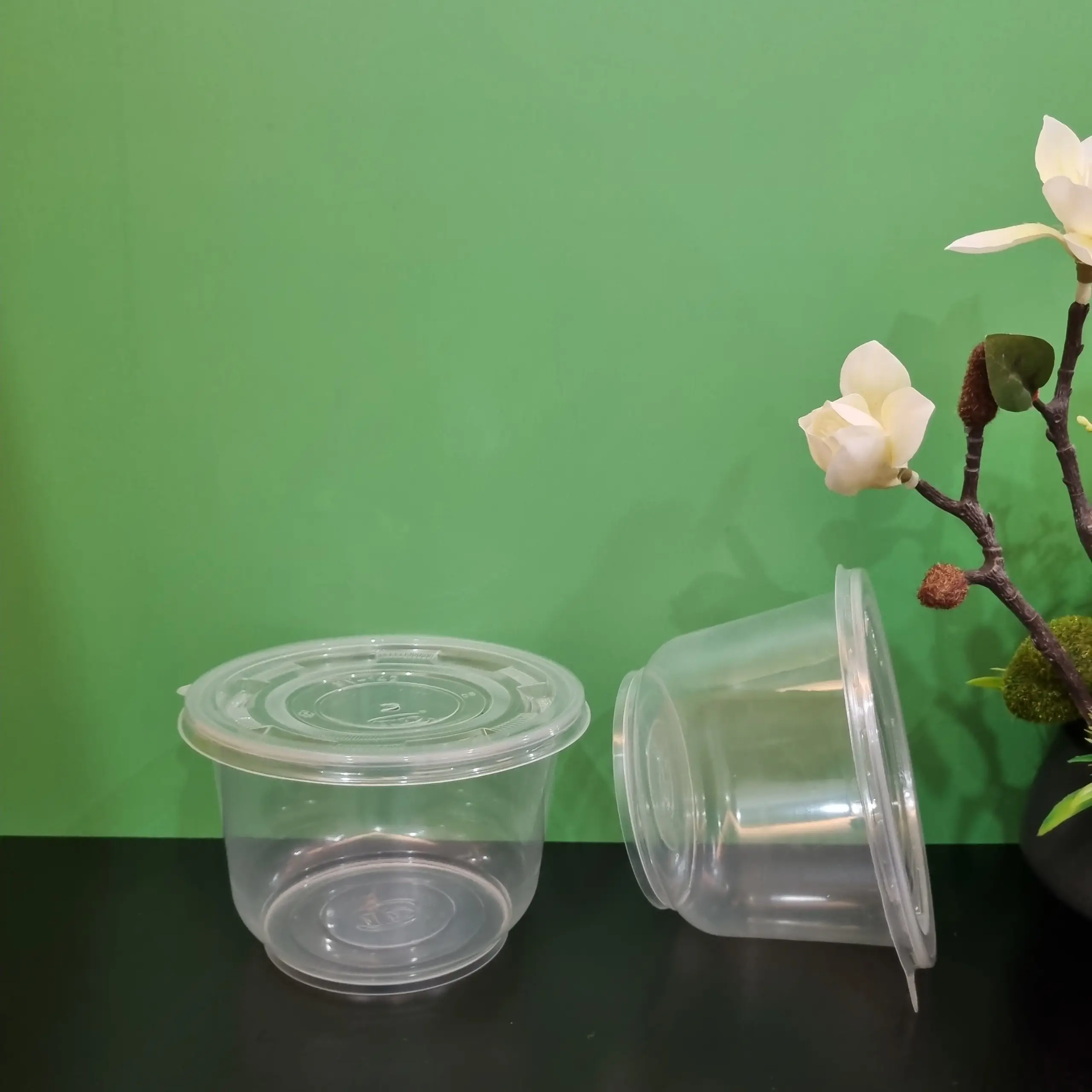 제조사 1000ml 둥근 모양 PP 플라스틱 식품 용기 뚜껑 테이크 아웃 포장 상자 투명 투명 전자 레인지 안전