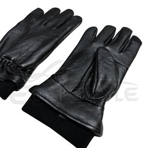 Guantes de cuero negro Pantalla táctil Puño acanalado Cálido Durable Piel de oveja genuina Fabricante al por mayor Guantes de invierno personalizados - Product Image 2