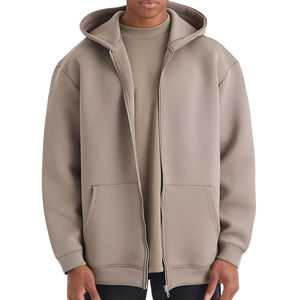 Veste polaire technique unie à capuche zippée oversize pour homme, en tissu épais, à épaules tombantes, style streetwear, vente en gros - Product Image 3