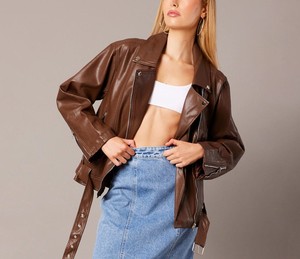 Haute qualité femmes mode Original peau de mouton cuir moto veste matelassé hiver respirant Premium mince - Product Image 3