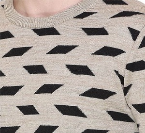 Pull-over tendance pour hommes, tricot patchwork avec logo personnalisé, pull d'hiver en tricot à manches longues et col rond avec motif doublé - Product Image 6