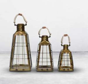 Linterna de latón antiguo de lujo con vidrio transparente y acero inoxidable Chapado en latón con mango de cuerda tejida para decoración del hogar y la boda - Product Image 4